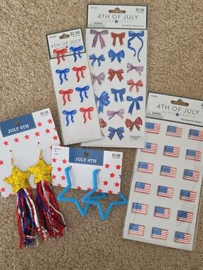 Hobby Lobby Red, Blue, White 4th of July Earrings & Stickers Set